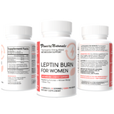 Supplement bottles labeled 'Leptin Burn for Women' on a white background