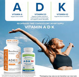 ADK-10: High Potency Vitamin D3 K2 and Vitamin A Supplement - Bone, Heart & Immune Health, 90 Capsules (3 Month-Supply) | Power by Naturals