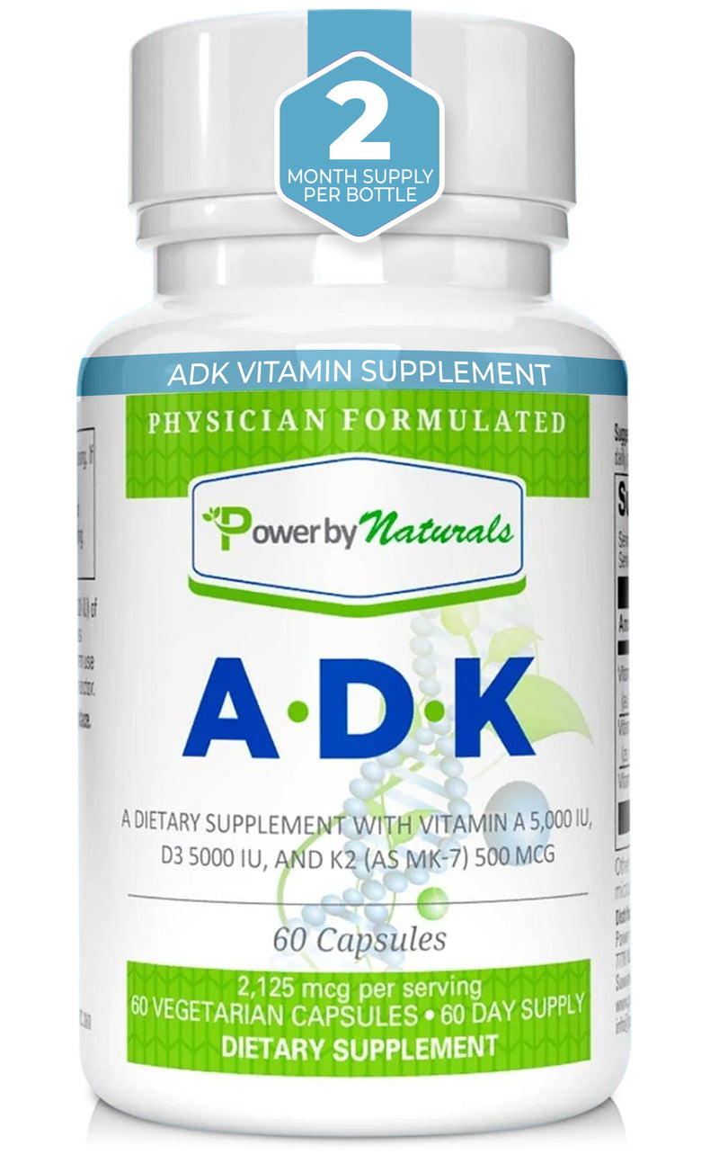 ADK: Vitamin D3 K2 and Vitamin A Supplement - Bone, Heart & Immune Healt, 60 Capsules (2 Month-Supply) | Power by Naturals
