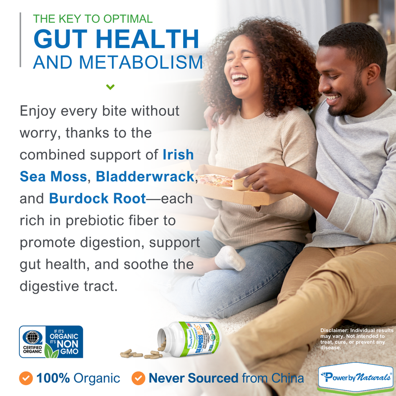 Power By Naturals Sea Moss Plus – USDA Organic Irish Sea Moss, Bladderwrack & Burdock Root Capsules | 1,400 mg Wildcrafted Blend for Thyroid Support, Immune & Digestive Support | Vegan, Non-GMO, 60ct