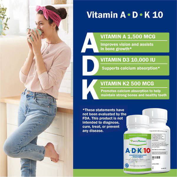 ADK-10: Vitamin D3 K2 and Vitamin A - 60 Capsules (2-Month Supply) | Power By Naturals