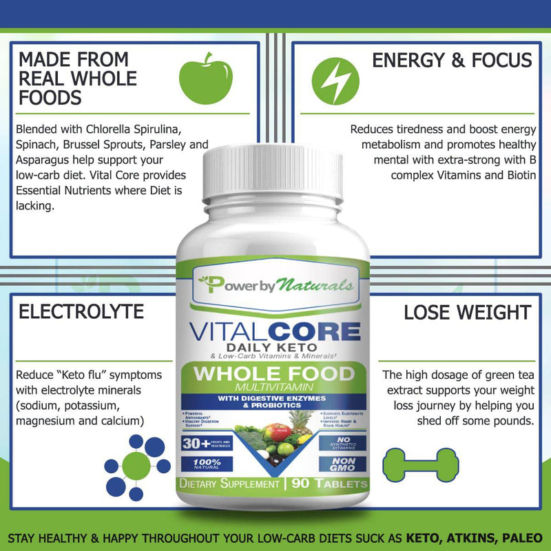 VITAL CORE Keto Daily Multivitamin - Power By Naturals - Best keto flu symptom relief with gut health probiotics for healthy gut microbiome and good gut bacteria