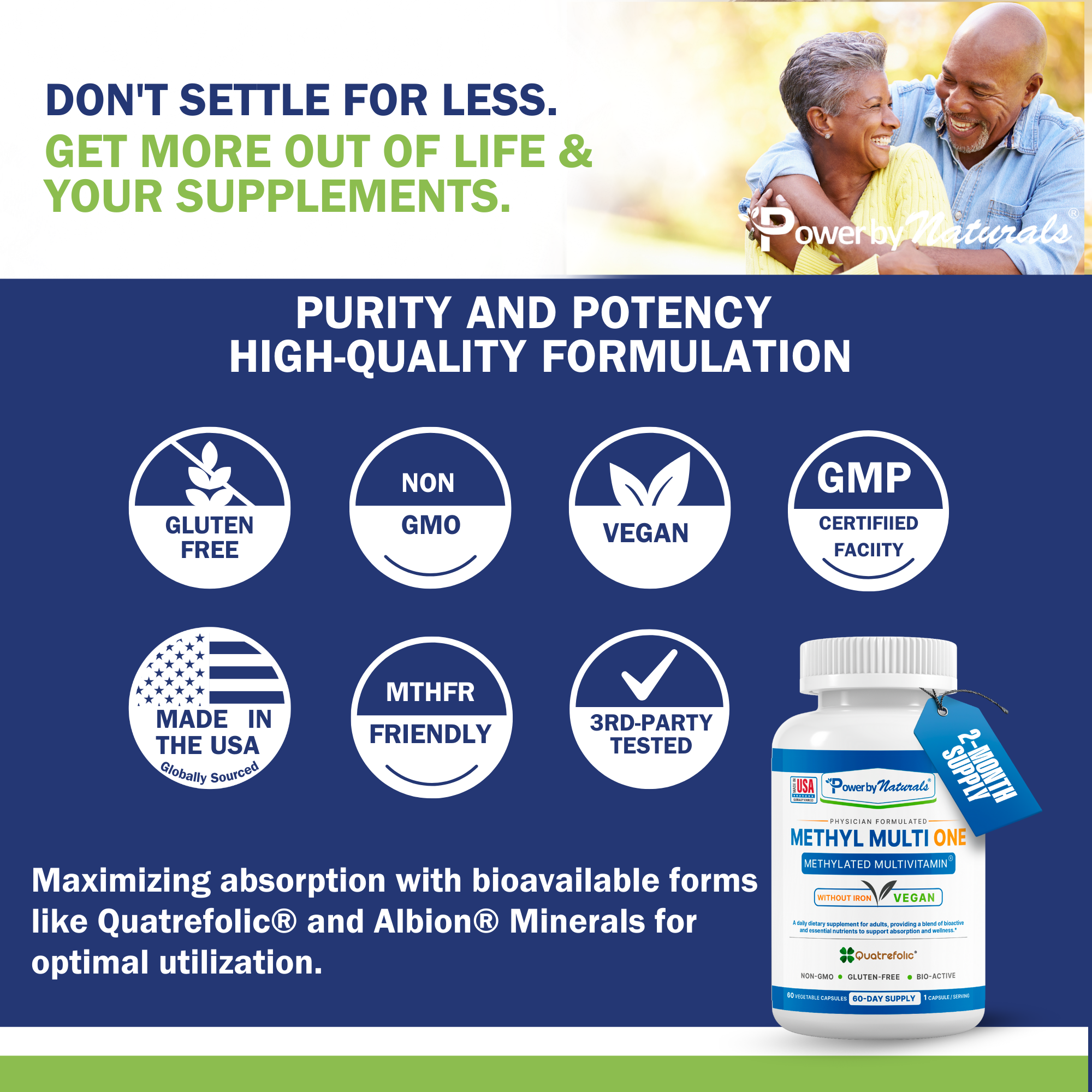 Vegan Methylated Multivitamin for Men Women with Methylfolate B12