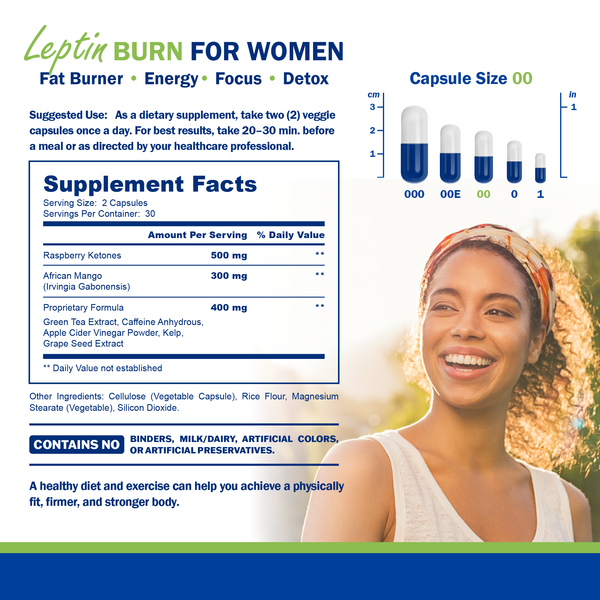 Leptin Burn weight loss supplement bottle with natural ingredients for appetite control and metabolism boost
