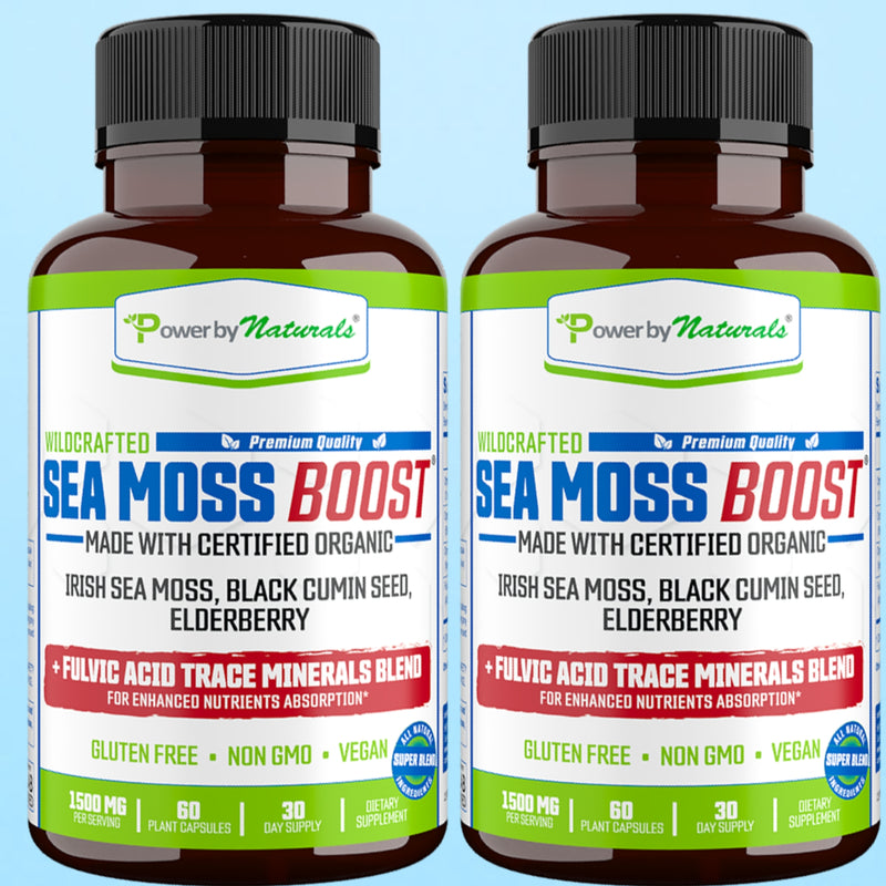 Sea Moss Boost - Certified Organic Irish Sea Moss Supplement With Black Seed Oil, Elderberry Plus Fulvic Acid Trace Minerals - 60 Ct. - Power By Naturals