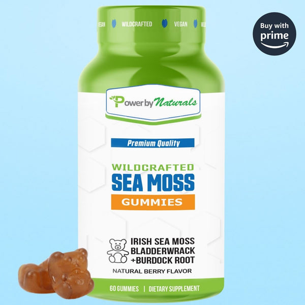 Sea Moss Gummies 3000mg Superfood blend of Irish Sea Moss Bladderwarck Plus Burdock Root, 60Ct - Power By Naturals
