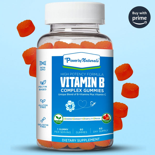 Vegan Vitamin B Complex Gummies Plus Vitamin C - Natural Strawberry Flavor - 60 Gummies (2-Month Supply) - Power By Naturals